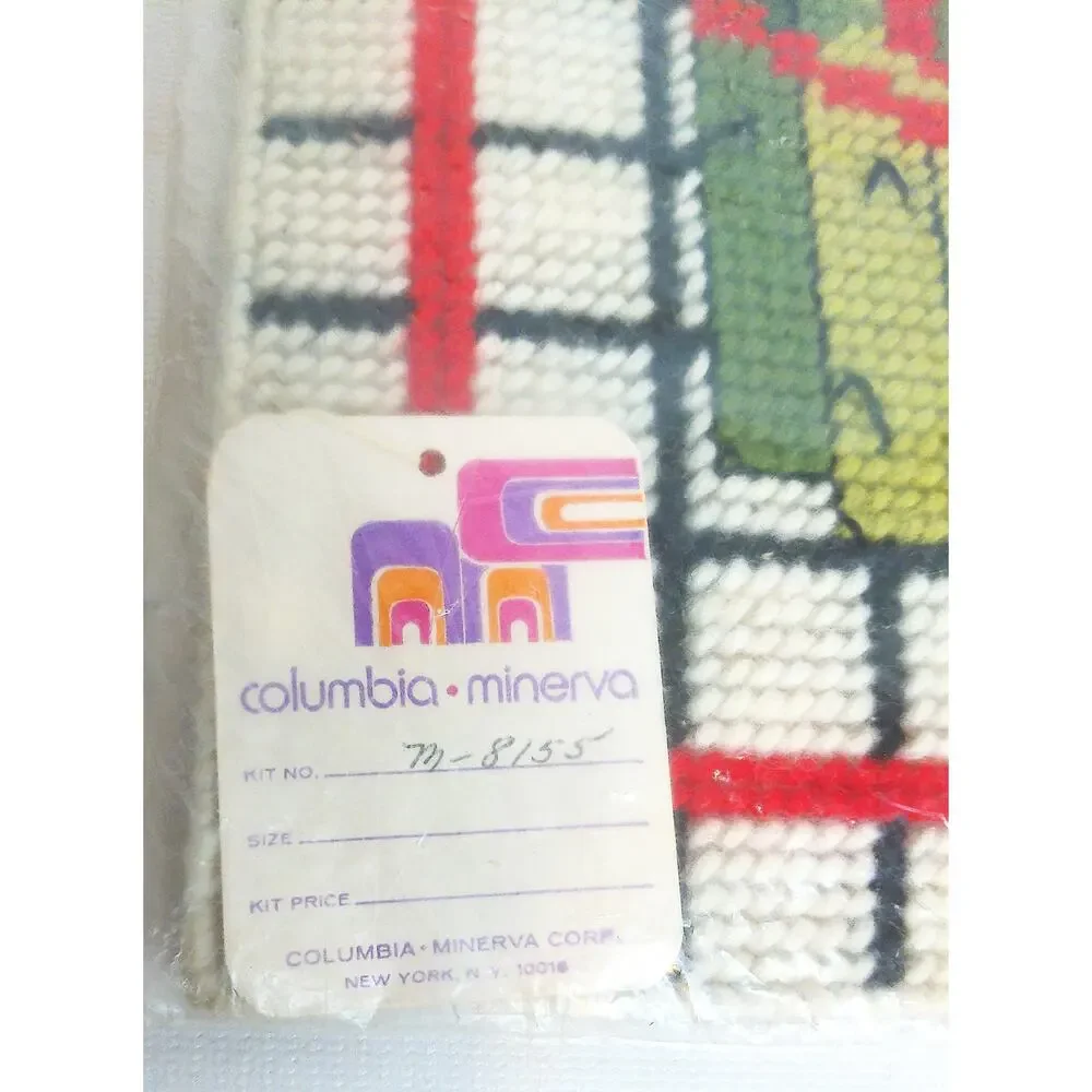 Columbia Minerva Asparagus Needlepoint Vintage Finished 1970s Kitchen Wall Art